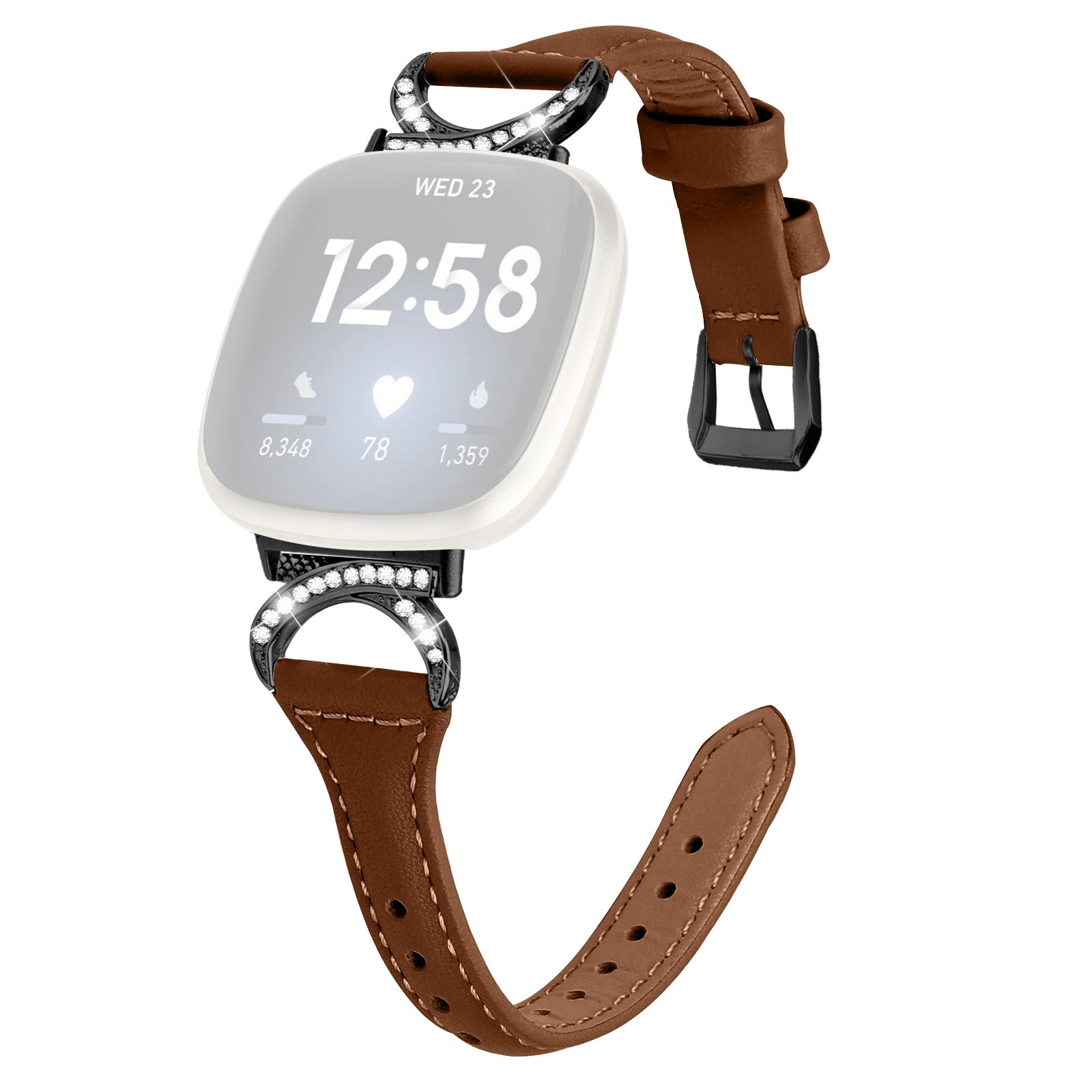 For Fitbit Versa 3 Versa 4 Sense Sense 2 Rhinestone Watch Strap Genuine Cowhide Leather Watch Band with Black Buckle For Fitbit Versa 3 Versa 4 Sense Sense 2 Rhinestone Watch Strap Genuine Cowhide Leather Watch Band with Black Buckle
